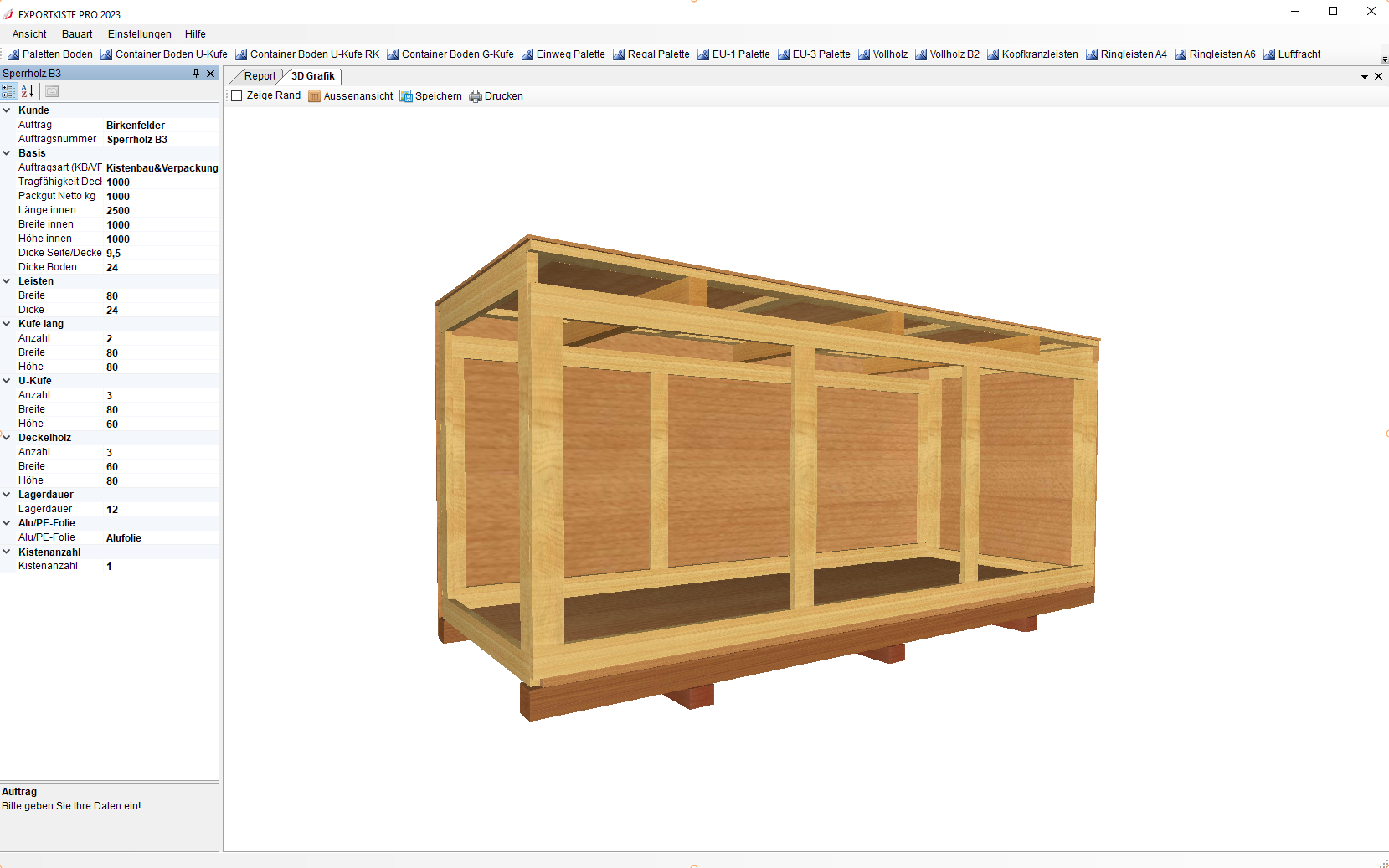 Exportkiste Bauart Sperrholzkiste B3 | Kistenbau Konstruktion | 360° 3D-Ansicht