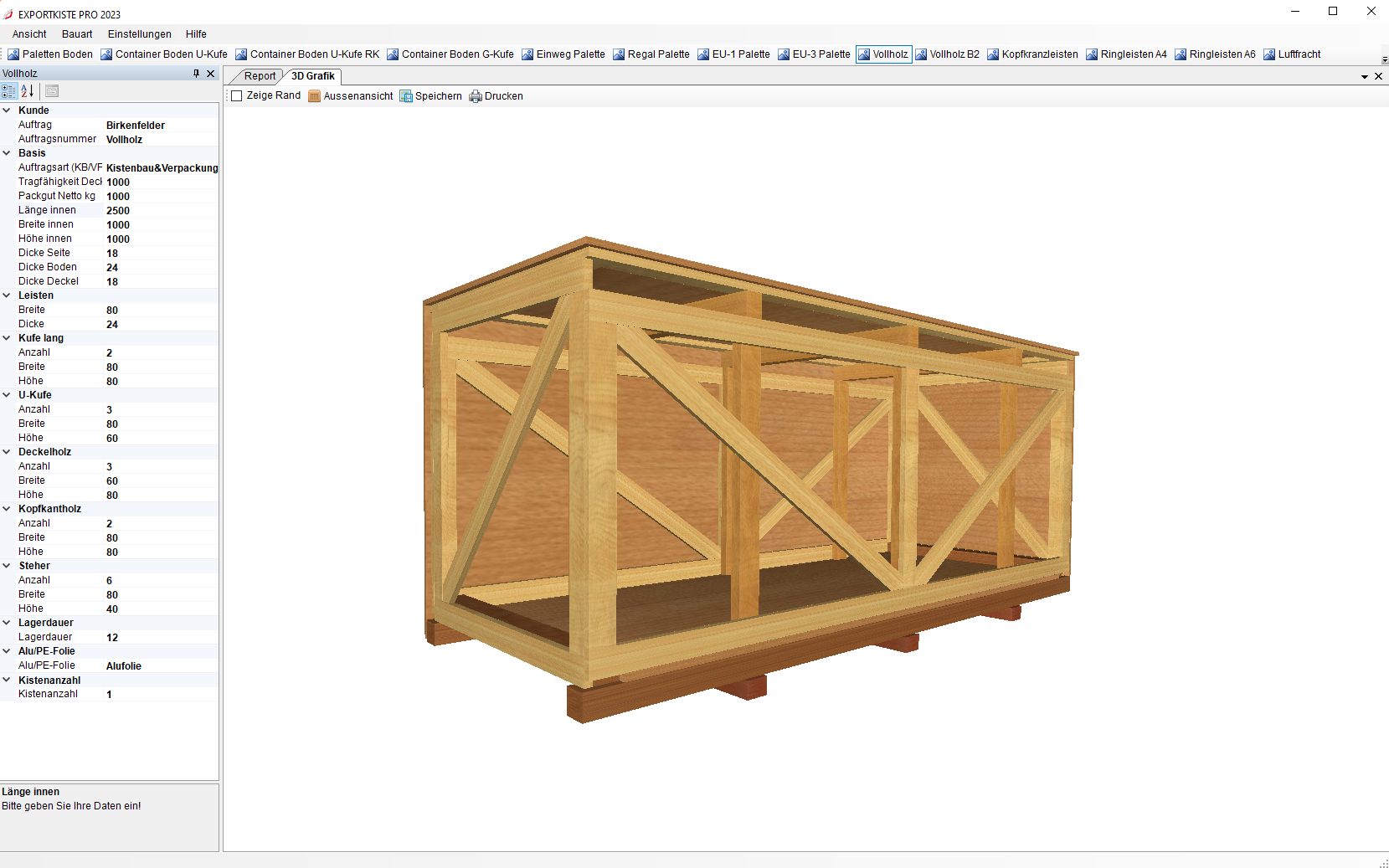 Exportkiste Bauart Vollholzkiste | Kistenbau Konstruktion | 360° 3D-Ansicht