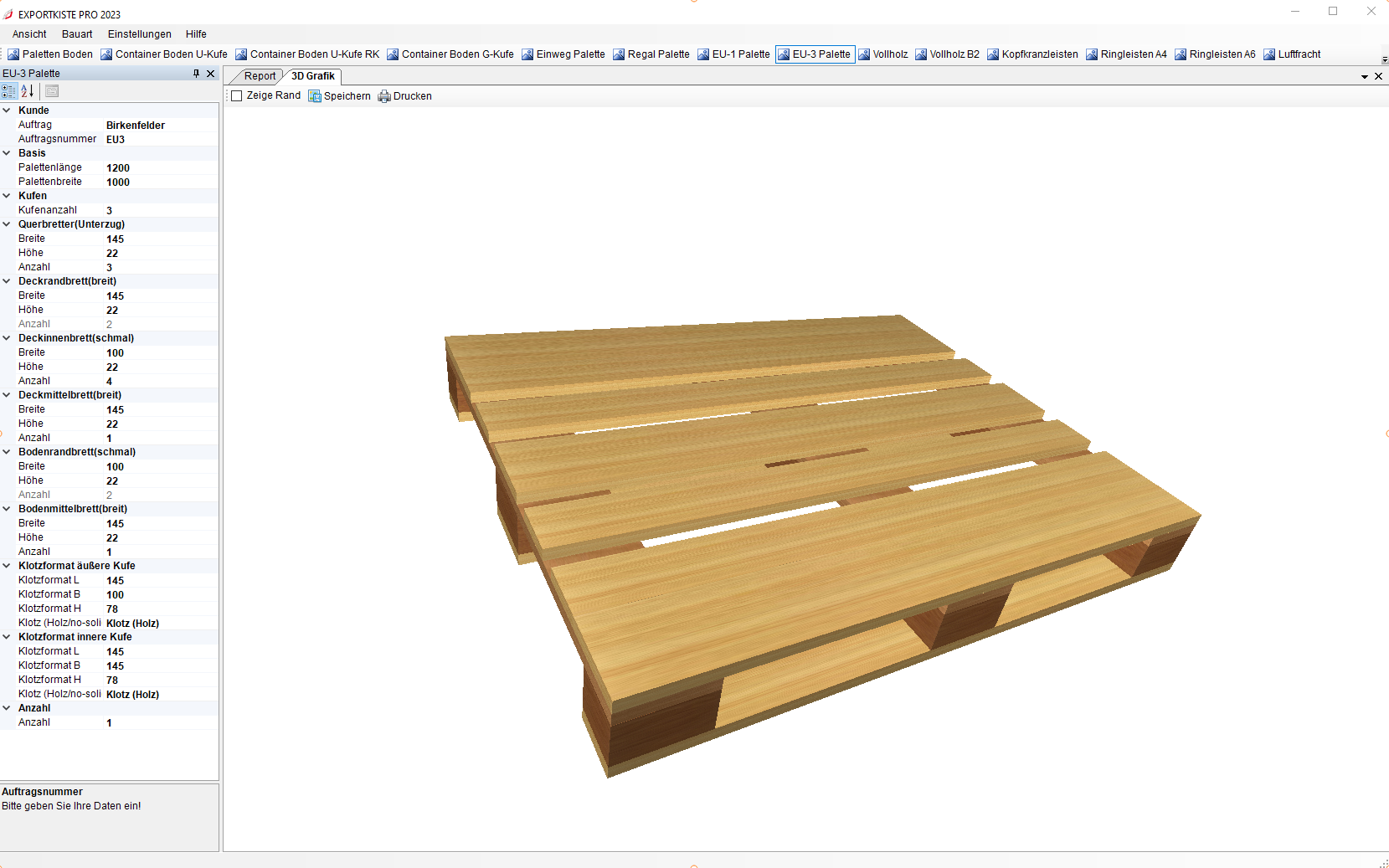 Palette Bauart EU-3 Palette | EU-3 Paletten Konstruktion | 360° 3D-Ansicht