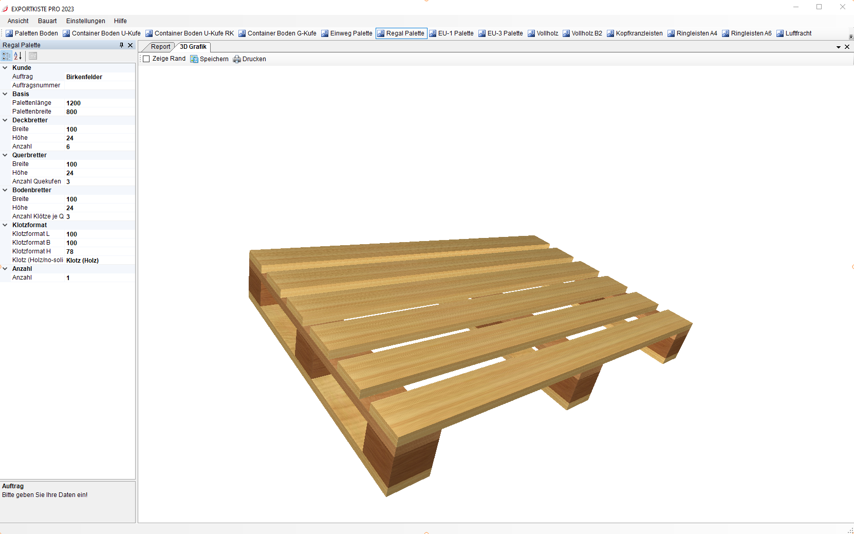 Palette Bauart Regalflachpalette | Flachpalettenbau Konstruktion | 360° 3D-Ansicht